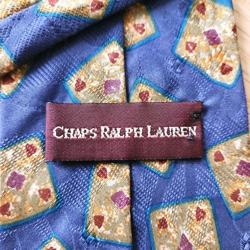 Vintage Ralph Lauren Chaps Mens Fashion Necktie Tie Silk Blue Red Yellow‎ 58